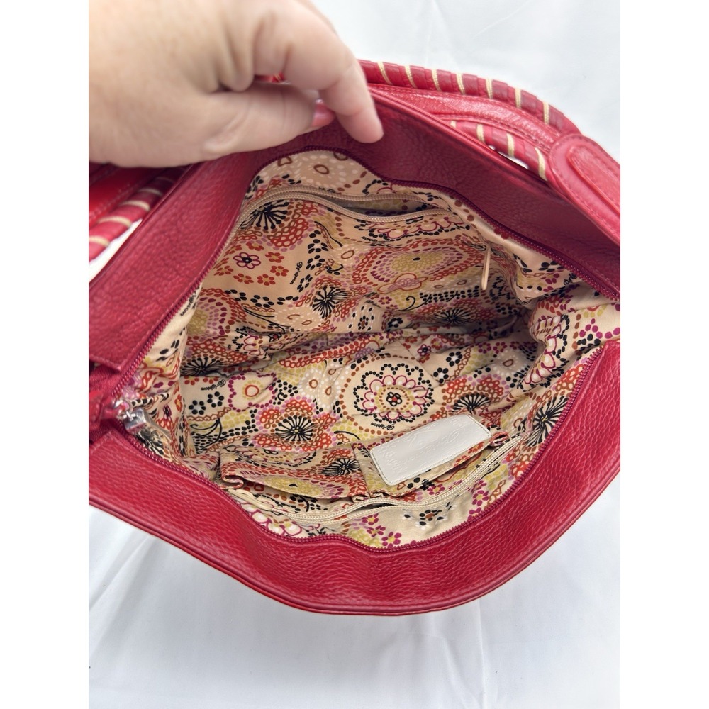 Brighton Straw Raffia Woven Shoulder Bag Purse Red Leather Trim Beach Boho Hobo - Picture 10 of 16